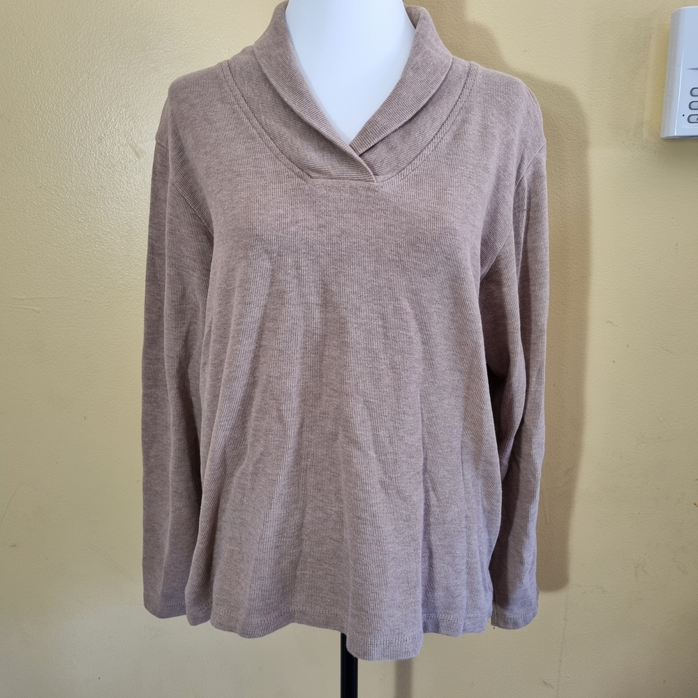 Cherokee Women’s Sweater V-Neck 100% Cotton Beige Color Size M Used Long Sleeve